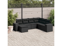Conjunto de sofá de jardín de 7 piezas con cojines, ratán negro, Dkd Home Decor
