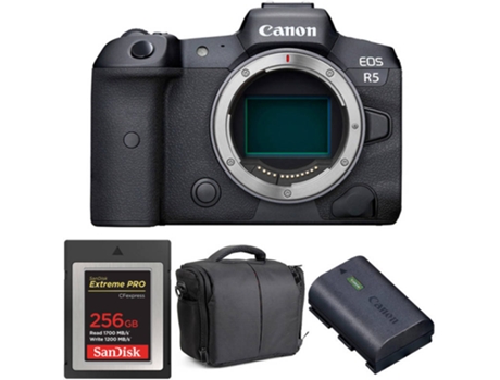 Kit Cámara CANON EOS R5 + SanDisk 256 GB + Batería + Bolsa (Full-Frame)
