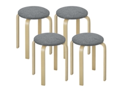Juego de 4 taburetes redondos apilables, sin respaldo, con asiento acolchado, de 40x40x45 cm, color gris.