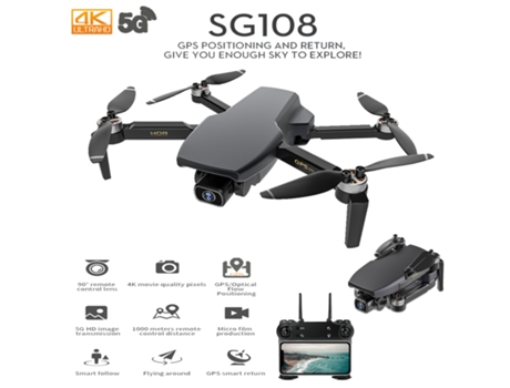Dron de control remoto SG108 con cámara 4K HD (Duración de la batería: 25 min - Negro)