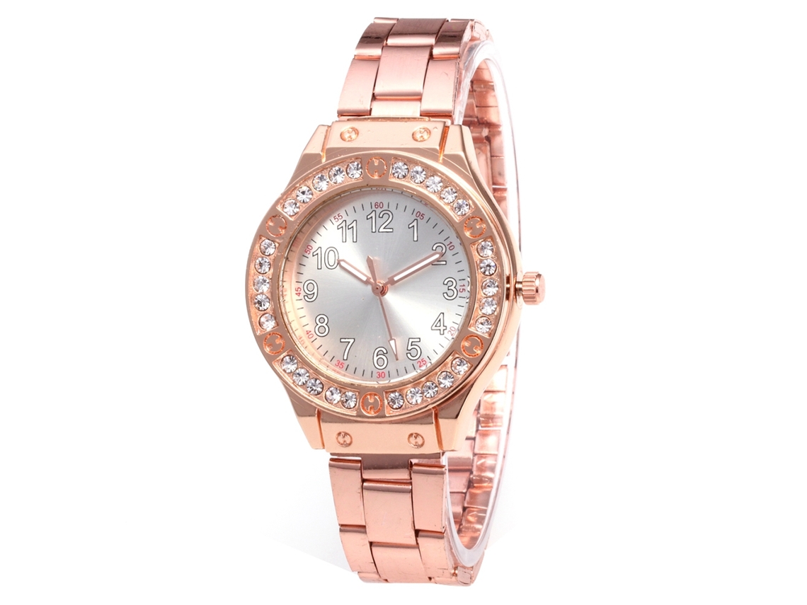 Reloj Unisex De Moda Zhoulianfa Con Cristales Y Dial De Oro Rosa Cuarzo