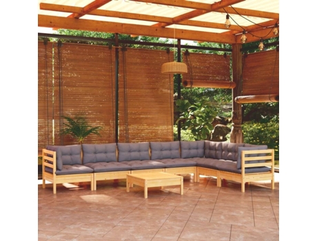 Conjunto 8 de muebles de jardín VIDAXL y cojines madera maciza pino