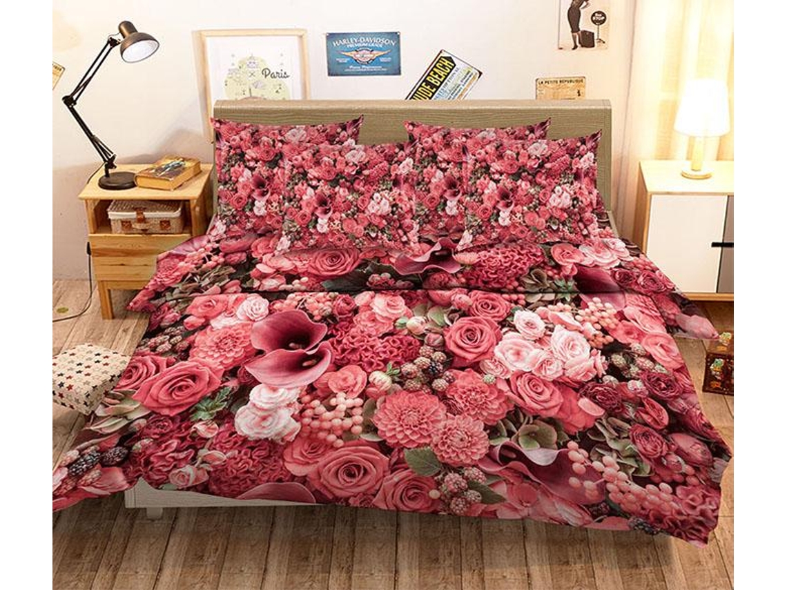 Funda de Edredón AJ WALLPAPER 3D Flores rojas 50 (200 x 225cm)