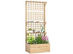Macetero de madera con enrejado para plantas trepadoras, con 2 estantes, 76 x 43,5 x 177 cm, acabado natural.
