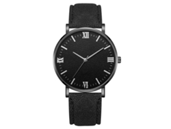Reloj De Pulsera Mecánico De Cuarzo Con Correa Negra Caja Negra Esfera Negra Manecillas Plateadas