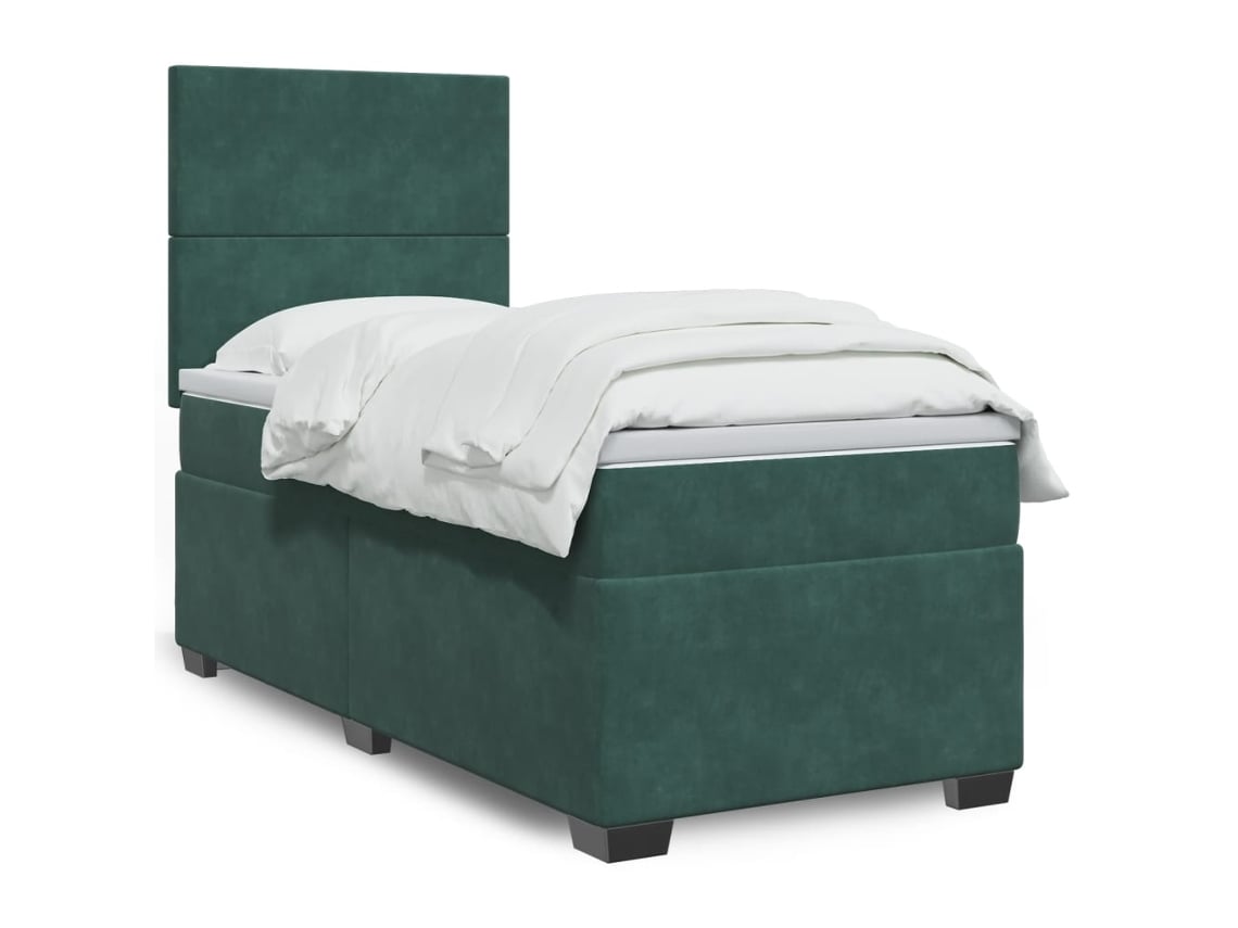 Cama Box Spring Con Colchón Terciopelo Verde Oscuro 80x200 Cm