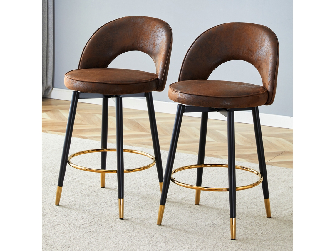 Silla De Bar Giratoria 360° - Tejido Tecnológico Transpirable, Acolchonada, Color Marrón Y Negro