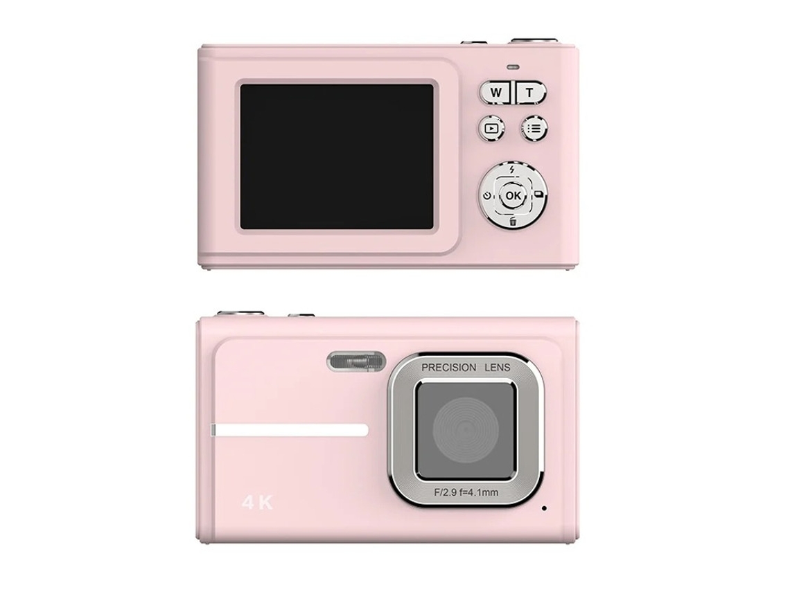 Cámara digital Bestvite CCD 4K HD estilo retro, tarjeta de memoria de 32 GB y batería recargable, color rosa