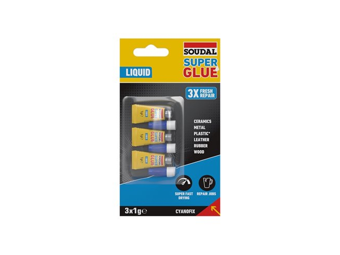 Adhesivo Instantáneo Soudal Super Glue Líquido - Pack 3x1g 160023