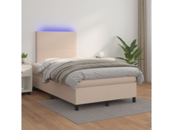 Cama Box Spring Colchón Led Cuero Sintético Capuchino 120x200cm
