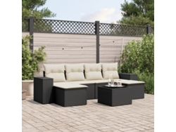 Conjunto de sofá de jardín de 7 piezas con cojines, ratán negro, Dkd Home Decor
