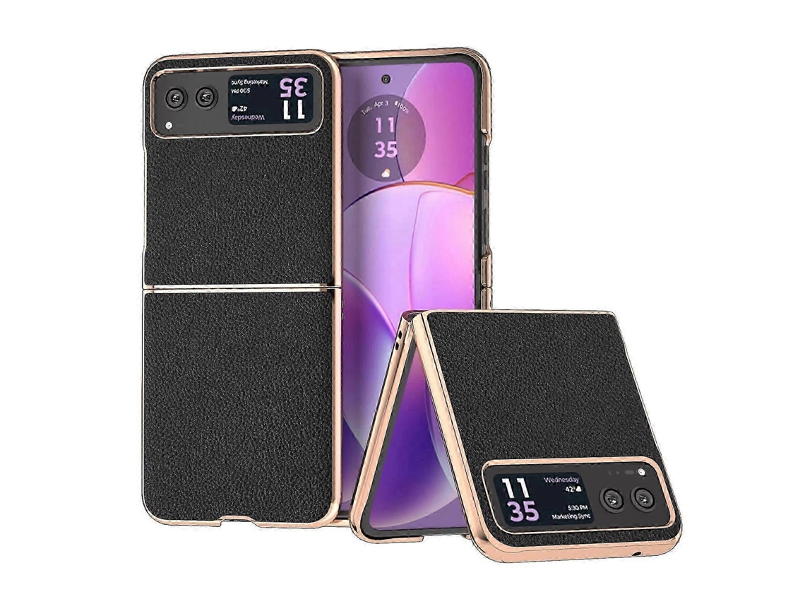 Black26-27 Nano Electroplating Leather + Pc Litchi Texture Phone Case For Motorola Razr 40