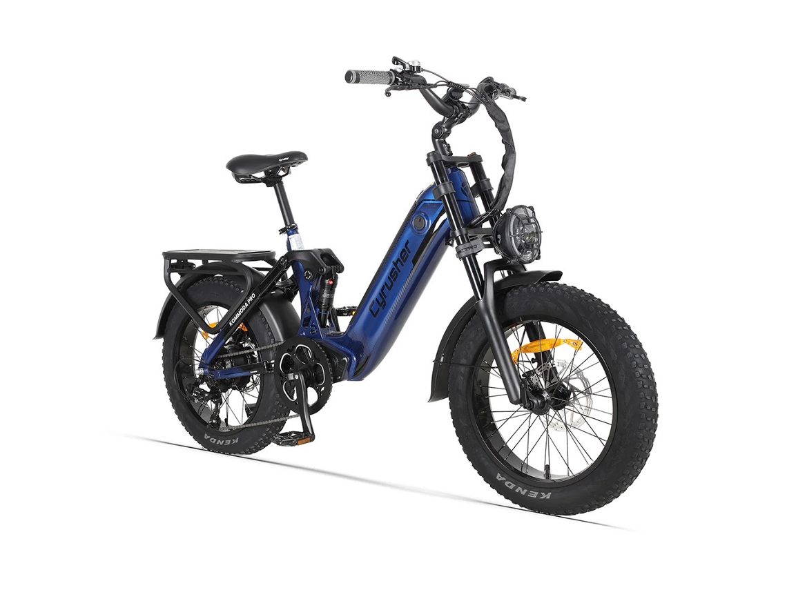 Bicicleta eléctrica Cyrusher Kommoda Pro con neumáticos anchos de 20 pulgadas, motor de 250 W y batería de 52 V 20 Ah.