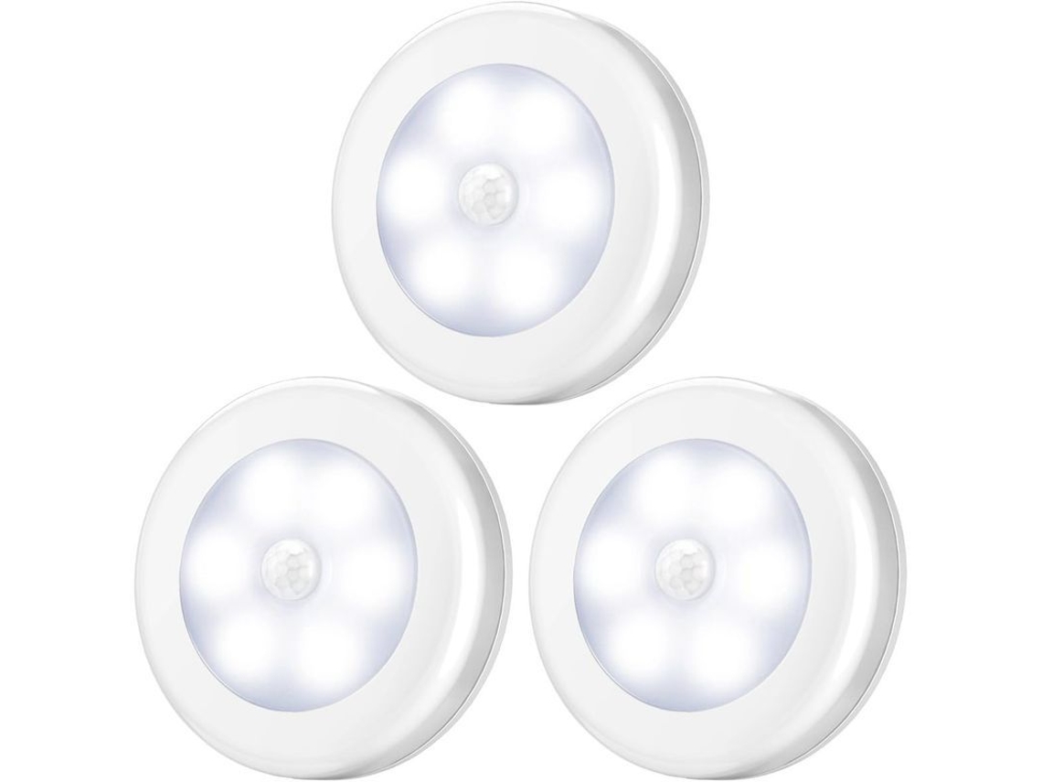 Linjou Juego De 3 Luces Nocturnas Con Sensor De Movimiento, Luz Nocturna Para Armario, Funciona Con Pilas, Color Blanco.