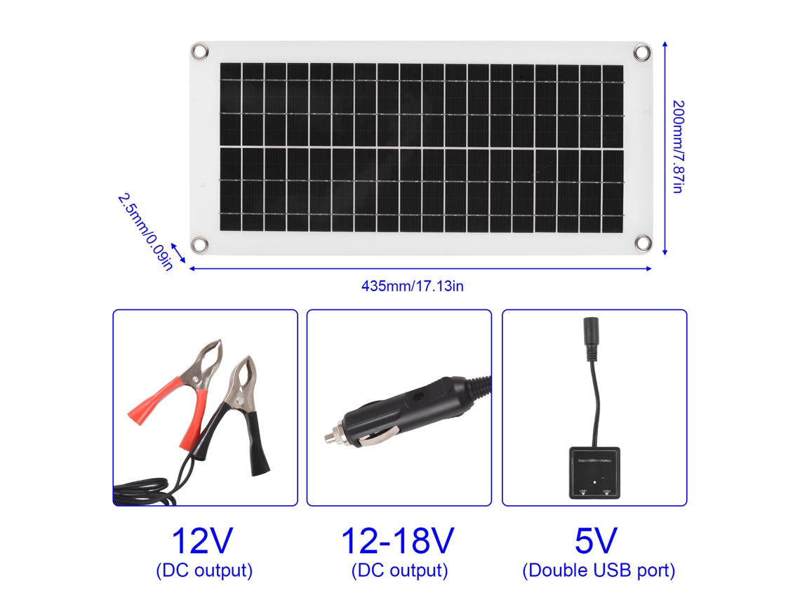 Kit De Panel Solar De 20 W Y 12 V Con Controlador Pwm De 300 W Y 60 A Para Autocaravanas, Coches Y Camping.