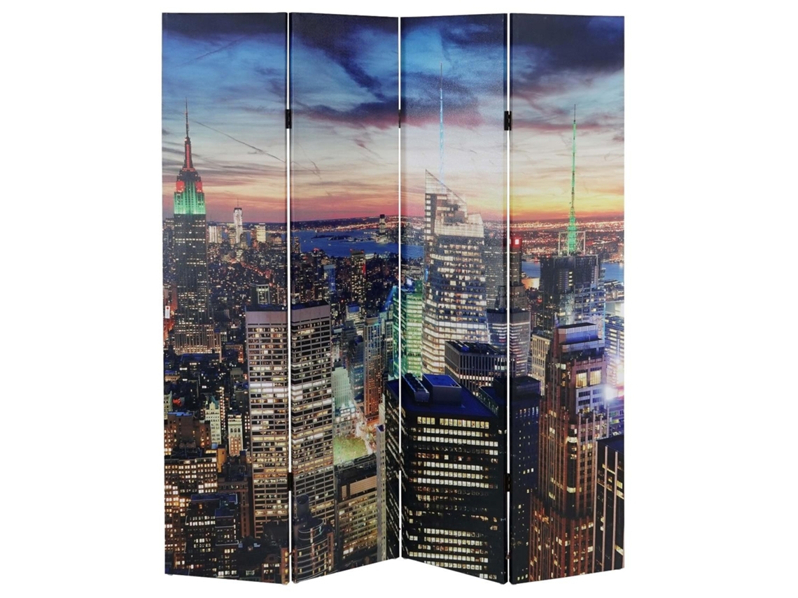Biombo divisor de ambientes de 4 paneles con 28 LED, 180x160cm, diseño Nueva York Par04020