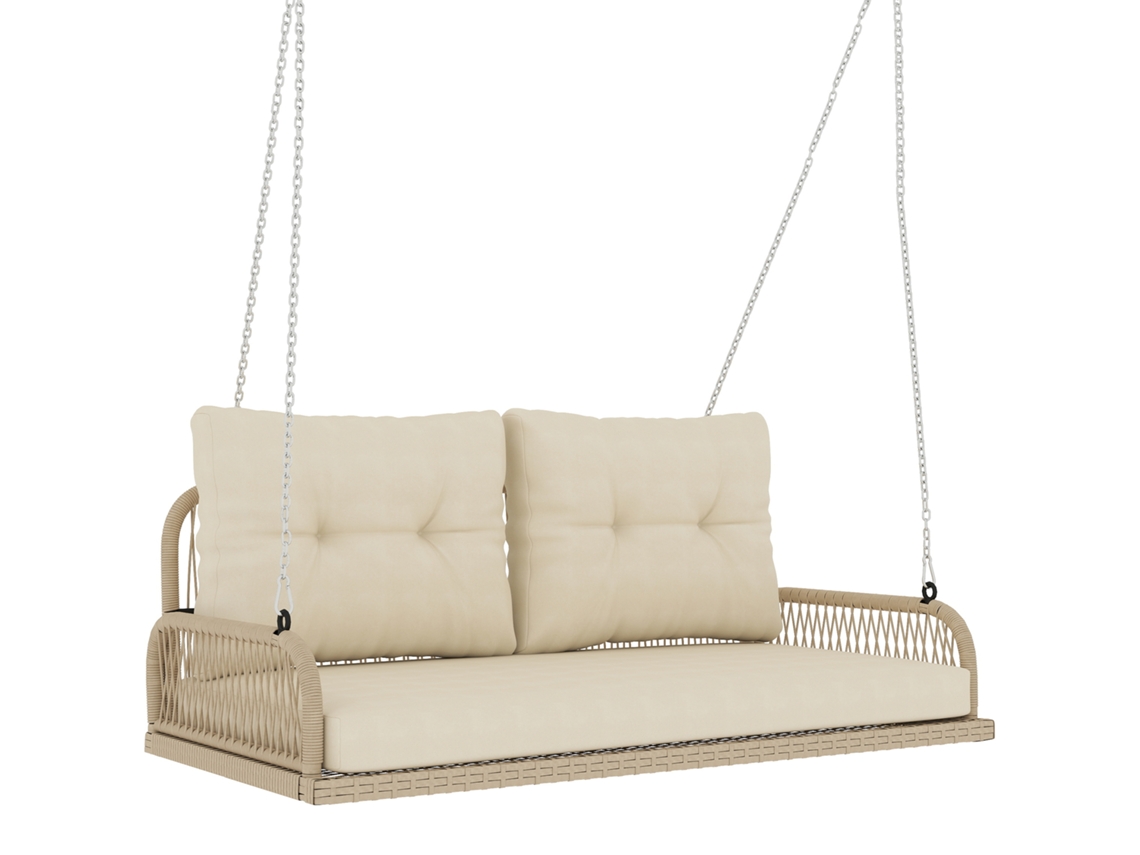 Columpio Hollywood, 2 plazas, ratán, cojines, cadenas, 240 kg, beige