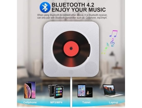 Reproductor de CD portátil con Bluetooth Altavoces de alta fidelidad incorporados para montar en la pared
