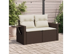 Sofá de jardín de 2 plazas con cojines, mimbre marrón, PE, Dkd Home Decor