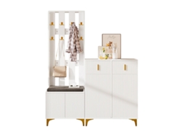 Conjunto de armario con banco y cojín para zapatos, ganchos, zapatero con cajones, CQY-blanco
