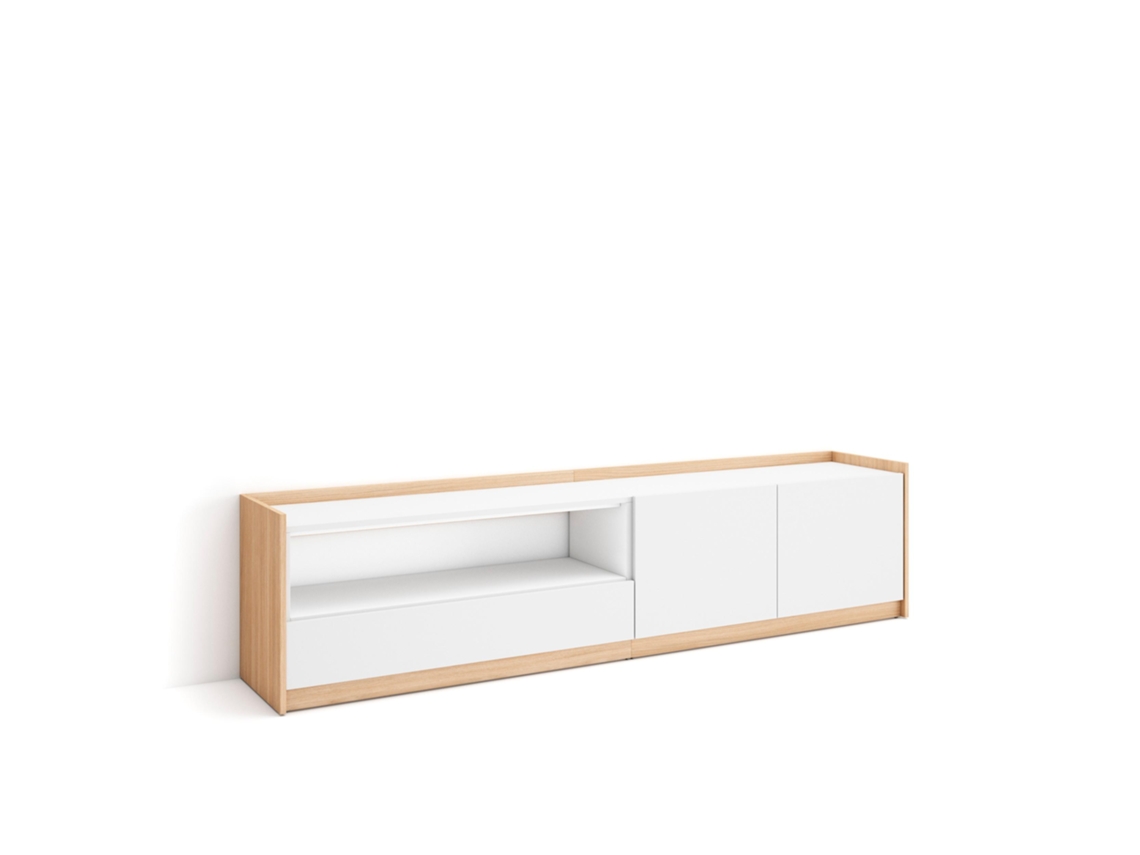 Mueble para TV, 207x37x50cm, para televisores de hasta 80'', color blanco y roble claro.