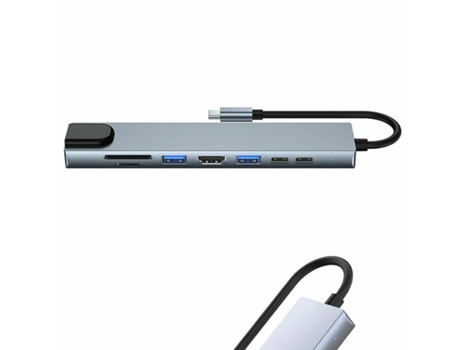 Hub USB C 8 en 1 tipo multipuerto con puerto HDMI 4K, Ethernet 1000Mbps RJ45, suministro de energía USB-C, lector de tarjetas/TF, compatible con CH...