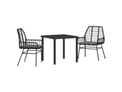 Conjunto de comedor de jardín VidaXL de 3 piezas con cojines de ratán y poliéster negro