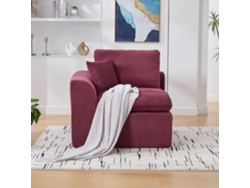 Sofá De 1 Plaza Moderno Minimalista Escandinavo, Terciopelo Acanalado, Cojín Incluido, Sin Montaje, Asiento Mullido, Color Vino Tinto