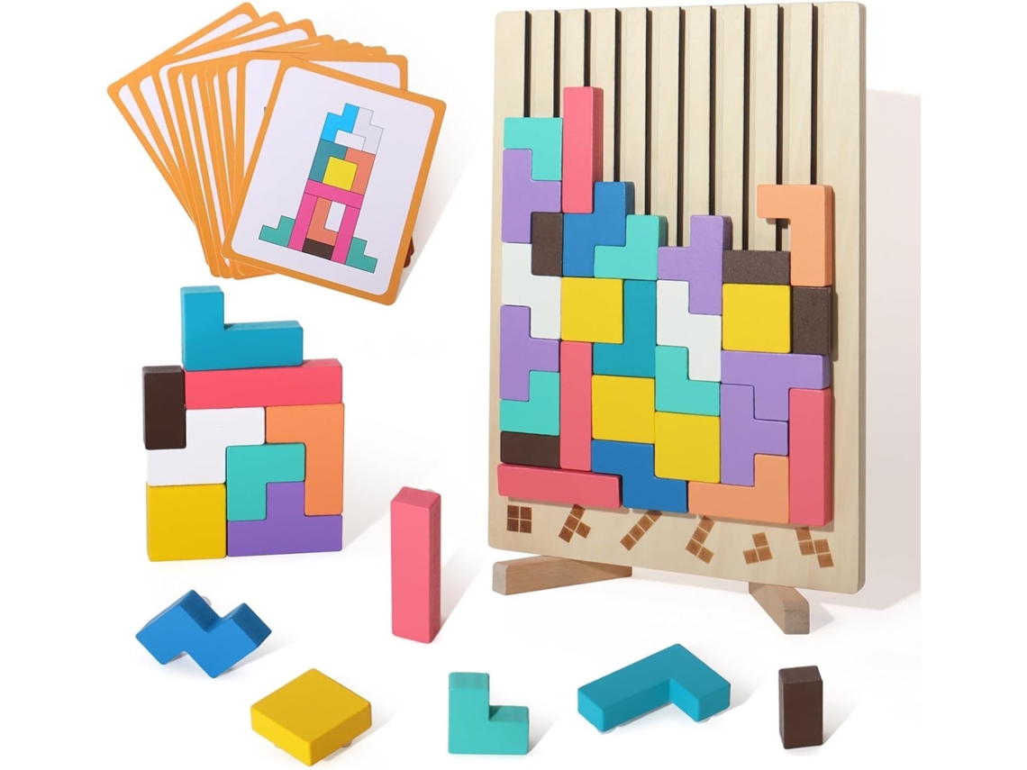Rompecabezas ruso 3D colorido de madera con bloques de construcción, juguete educativo Montessori Hexinyigjly