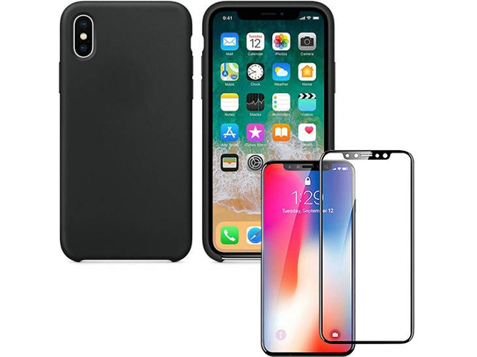 Kit Funda y Protector Cristal 5D iPhone XR Silicone Negro