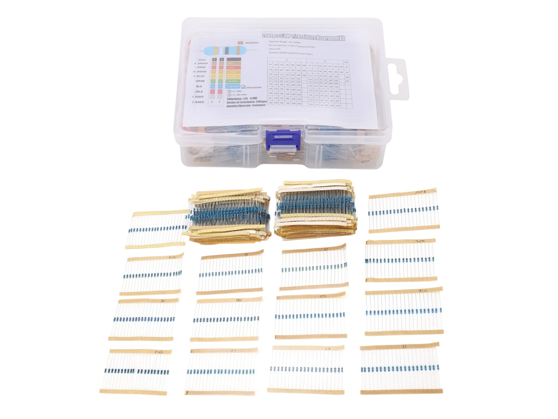Kit De Resistencias De Película Metálica 2600pcs 130 Valores 0.25w 1ω-10mω Para Diy Electrónico