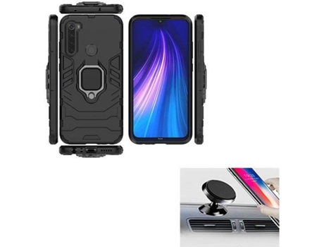 Kit Carcasa y Soporte Magnético Auto Xiaomi Redmi Note 8T Militar Negro