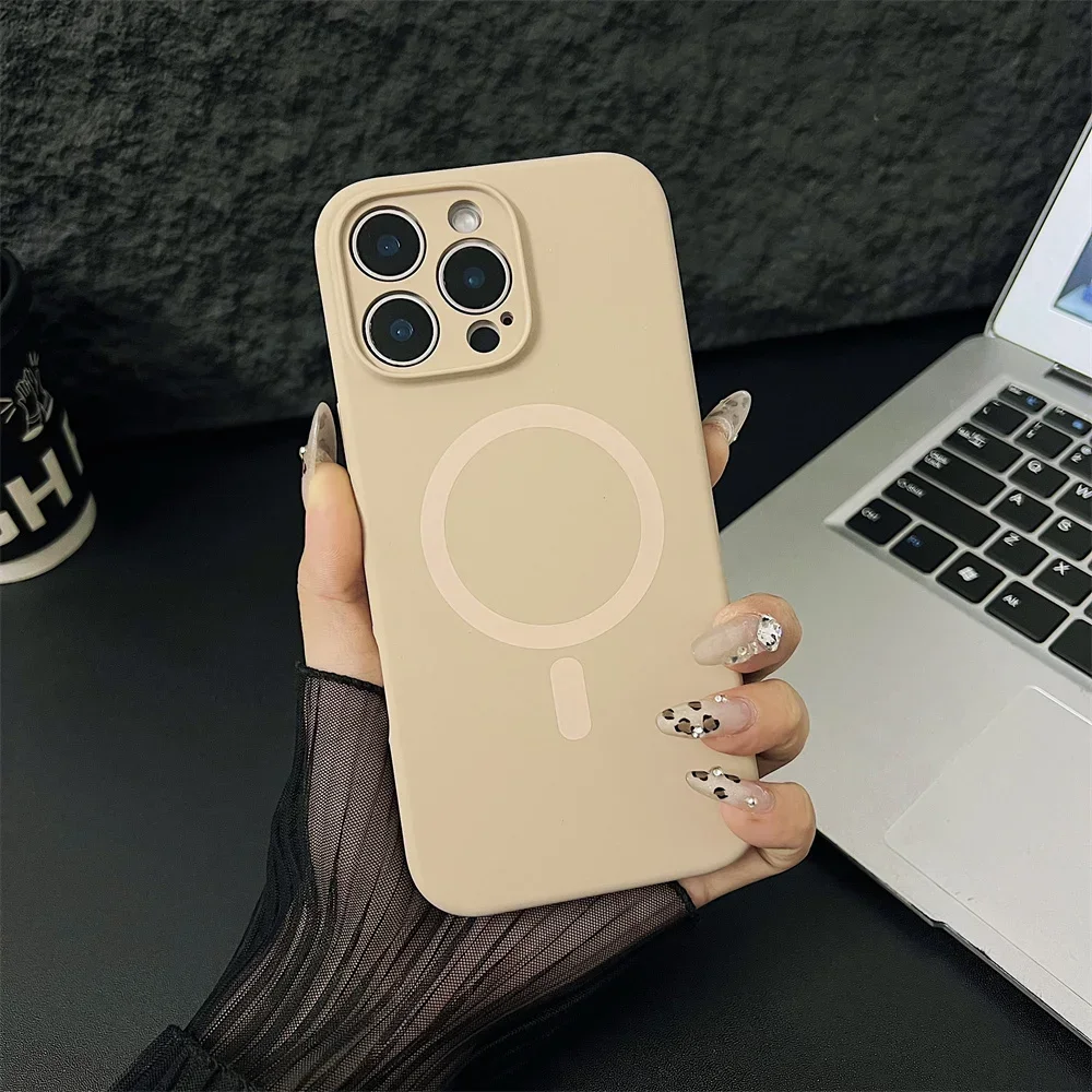 (iphone 14 Pro, Dorado) Funda Protectora Magnética De Silicona Líquida Magsafe Para Iphone, Protección De Lente
