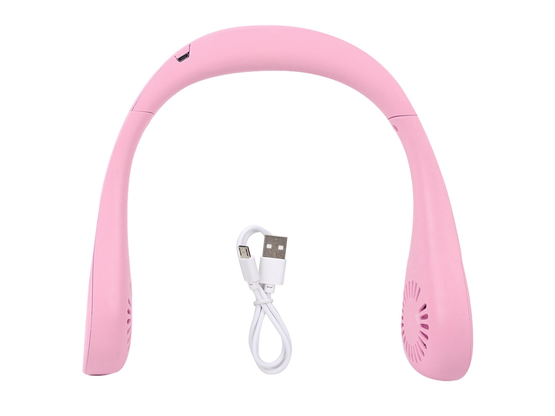Ventilador portátil rosa recargable por USB con auriculares
