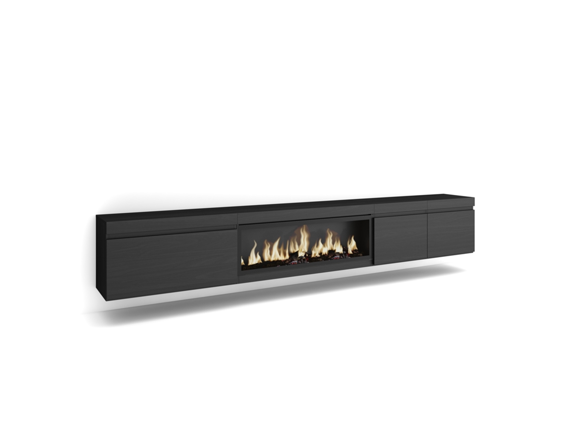 Mueble de TV | Amplio espacio de almacenamiento | 288 x 45 x 35 cm | TV de gran formato | Chimenea eléctrica XXL | Colgante | Negro Duérmete Online