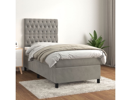 vidaXL Cama con somier y colchón 90x190 cm terciopelo gris claro