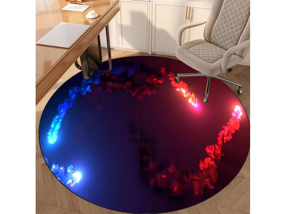 Tapete Cadeira Escritório Gamer Protetor Piso Antiderrapante Madeira Laminado Azulejo Azul Redondo 90 Cm,