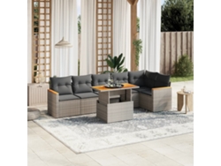 Conjunto de sofá de jardín de 7 piezas con cojines, mimbre gris, DKD Home Decor