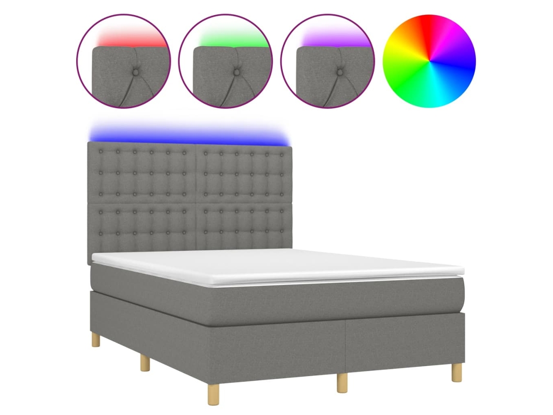 Maison Exclusive - Cama Box Spring Colchón Y Luces Led Tela Gris Oscuro 140x200 Cm