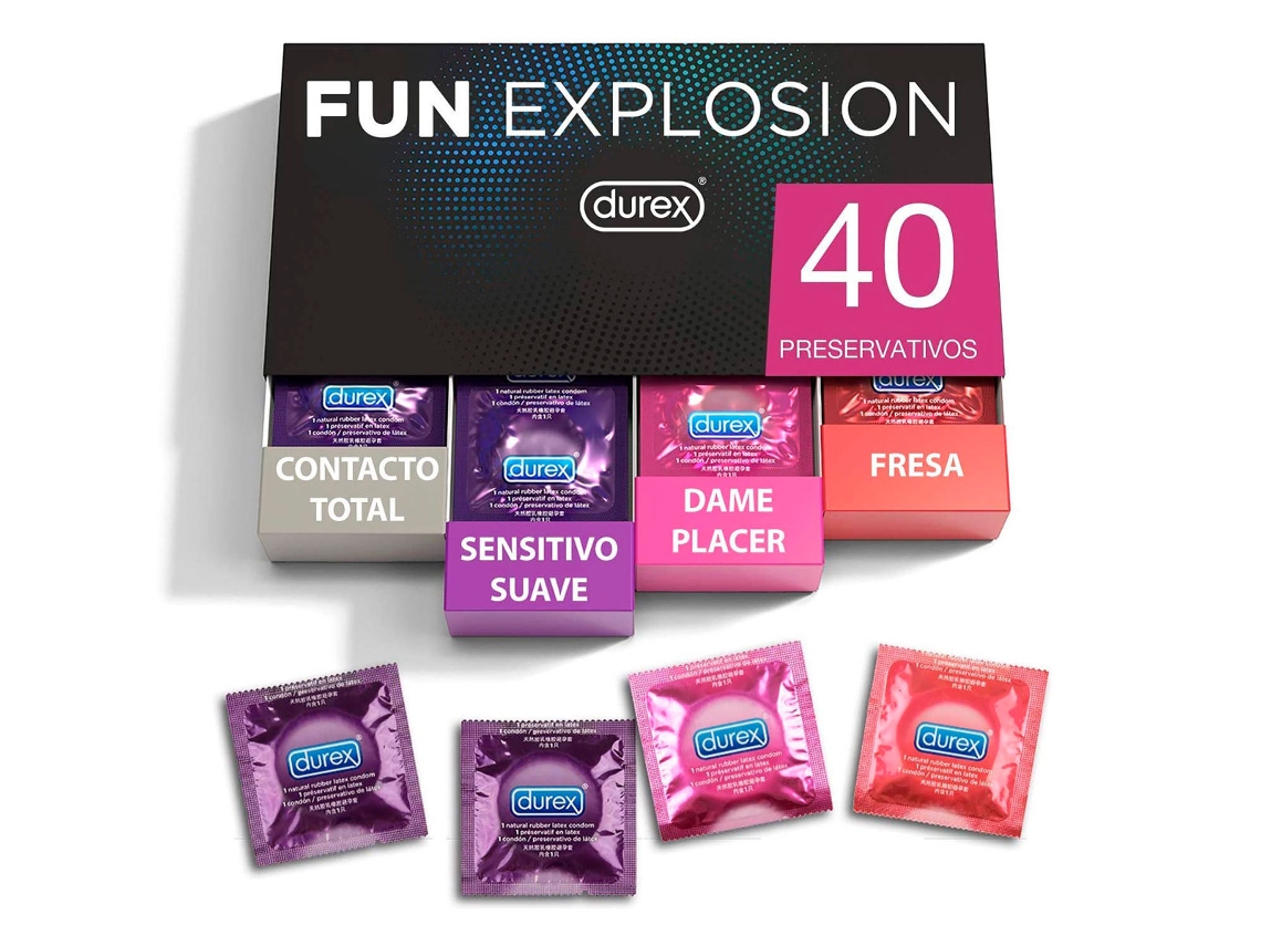 Condones Sabor Fresa, Dame Placer, Sensitivo Suave Y Contacto Total, 40 Condones, 52 Y 56 Mm DUREX