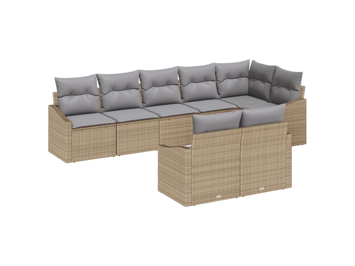 Conjunto de comedor Vidaxl de 8 piezas con cojines de mimbre beige