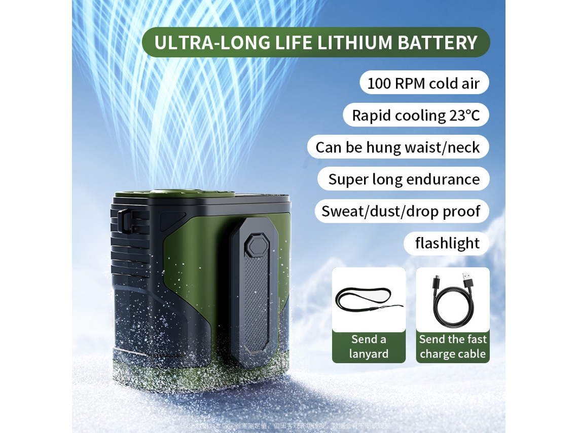 Ventilador de cintura portátil con linterna USB Yuysan F83 de 5000 mAh, color verde
