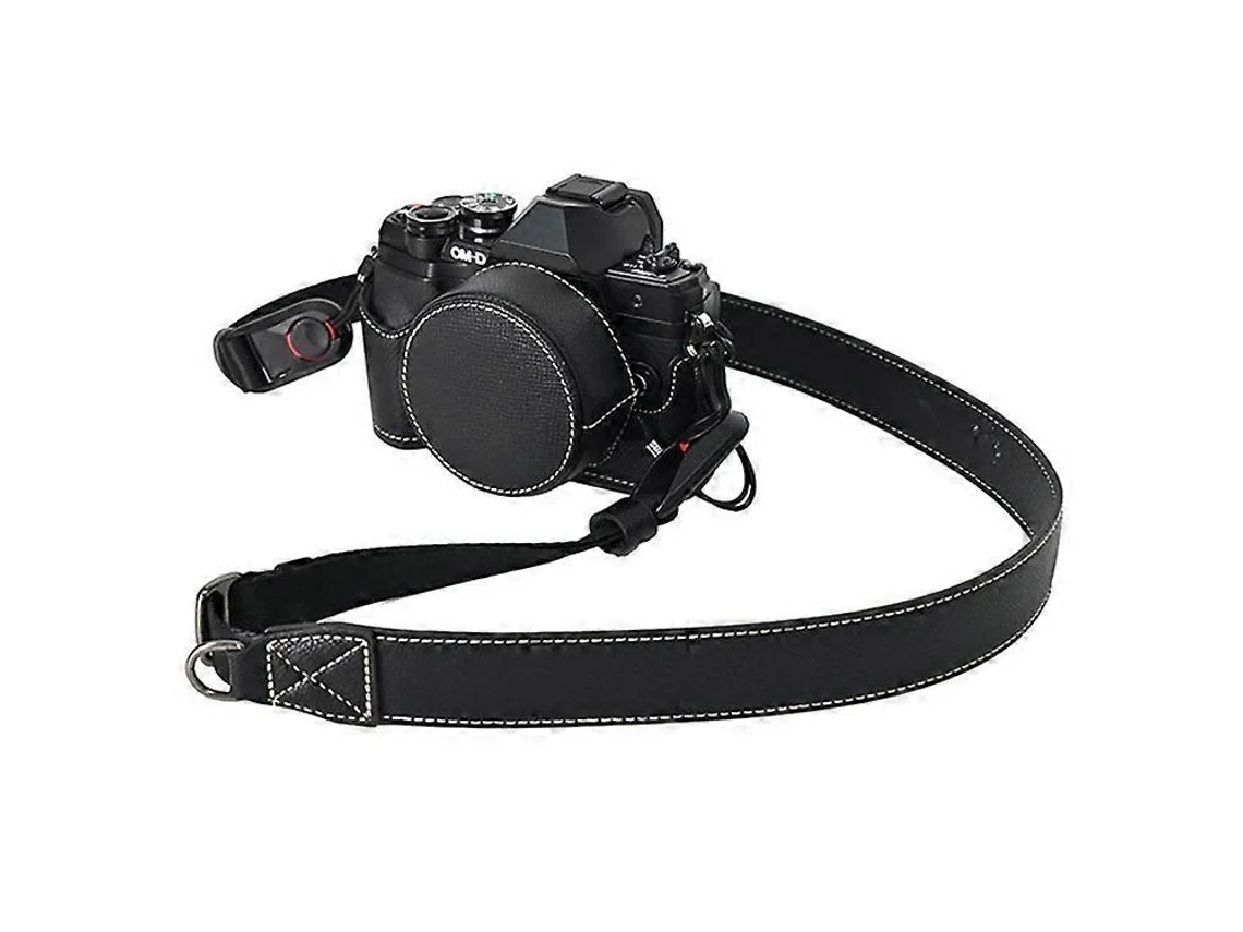 Estuche de cuero para cámara Olympus OM DE M10 Mark IV con tapa de lente y correa para el hombro Facpoet