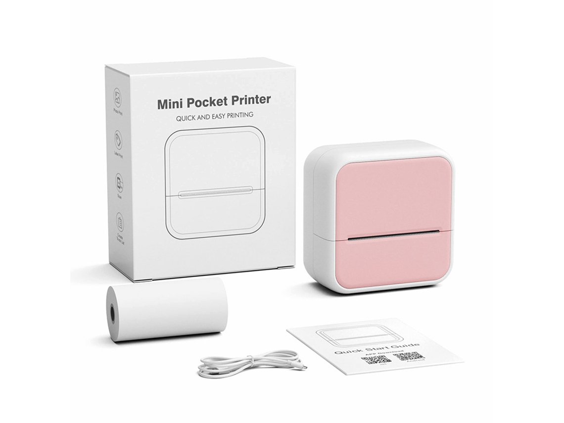 Impresora de etiquetas, impresora térmica con 1 rollo de papel adhesivo, color rosa