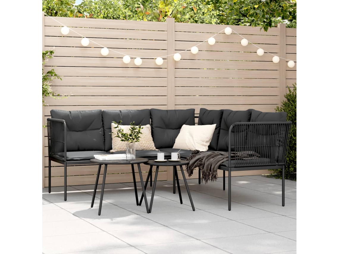 Sofá de jardín con cojines en forma de L, acero/textilesne negro, DKD Home Decor