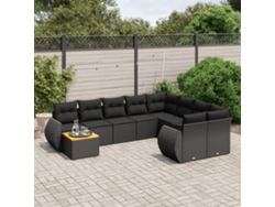 Conjunto de sofá de jardín de 10 piezas con cojines en mimbre sintético negro de DKD Home Decor