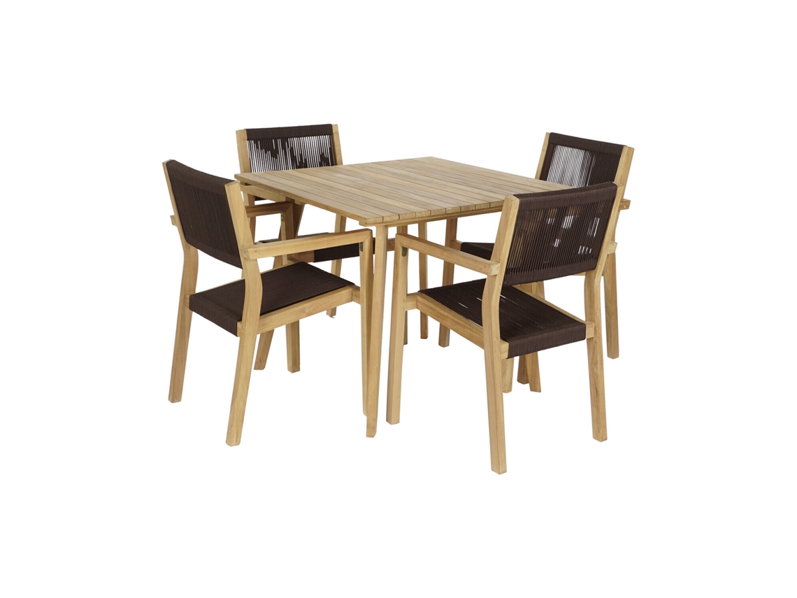 Set 5 Mesa Teca Cuerda 54x56x84 Marron 90x90x75cm