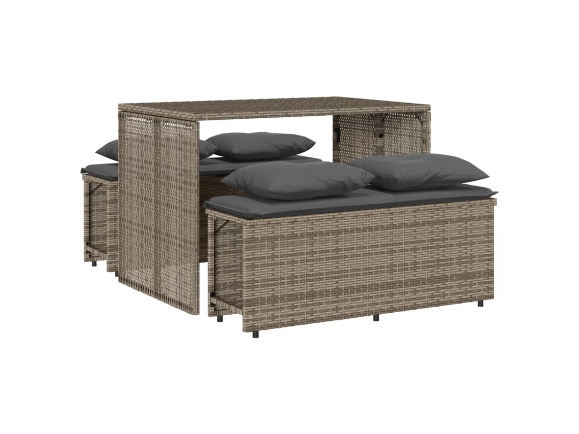 Conjunto de comedor de jardín de 3 piezas con cojines de mimbre, gris, EXCLUSIVO DE LA CASA (3 piezas)