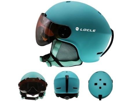 Casco de esquí Gafas para deportes al aire libre moldeadas integralmente Casco de snowboard para esquí para adultos y niños[Azul / M (55-58cm)]