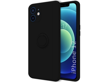 Carcasa iPhone 12 (6.1) TUMUNDOSMARTPHONE Silicona Líquida con Anillo Negro